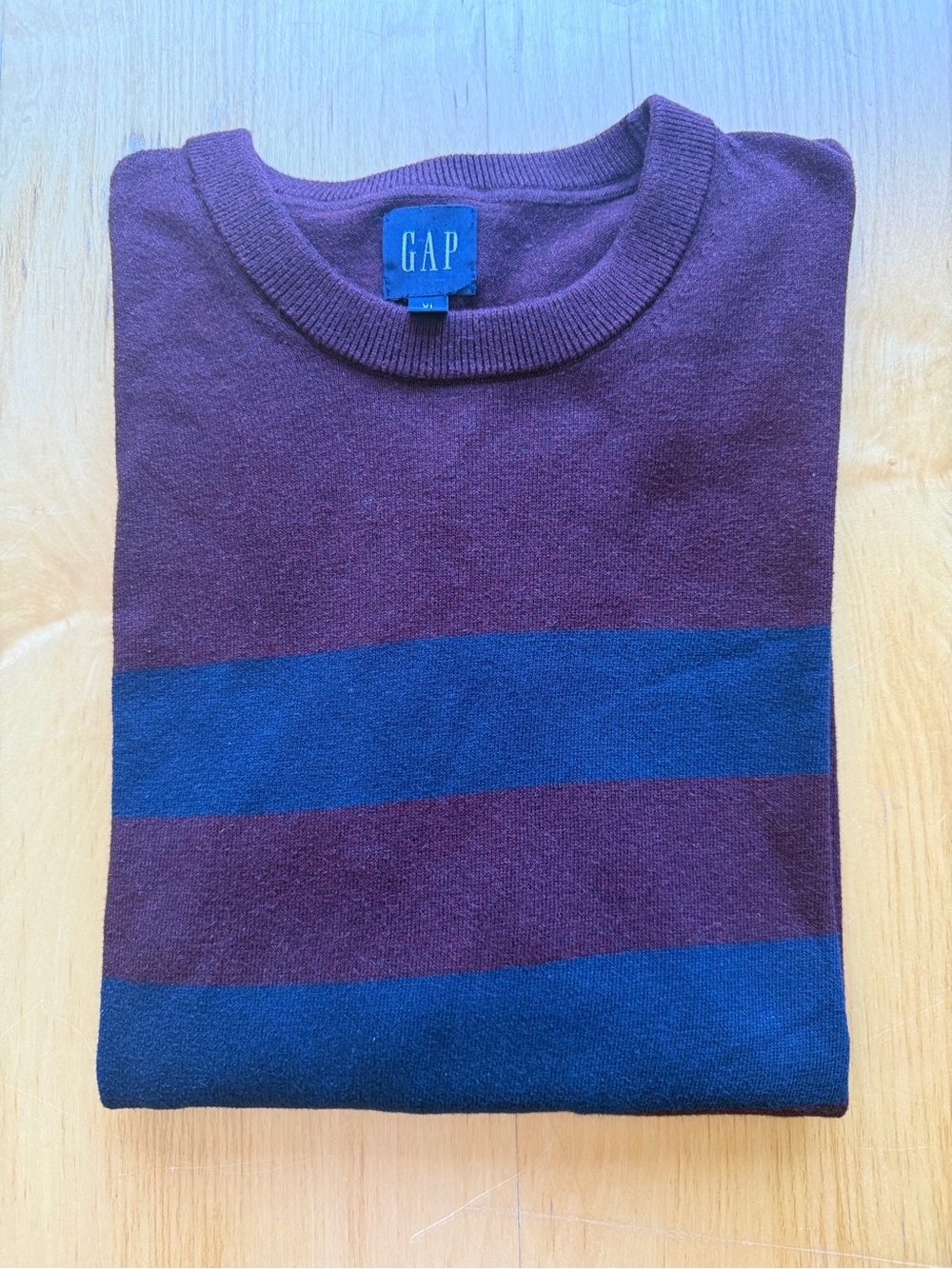 GAP Burgundy Navy Stripe Crewneck Sweater XL 100% Cotton Classic Men’s